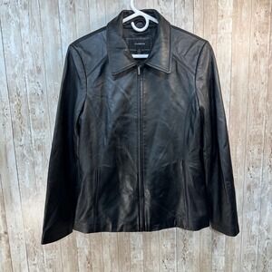 Colebrook Essentials Vintage Women's Black‎ Leather classic Jacket Size Medium